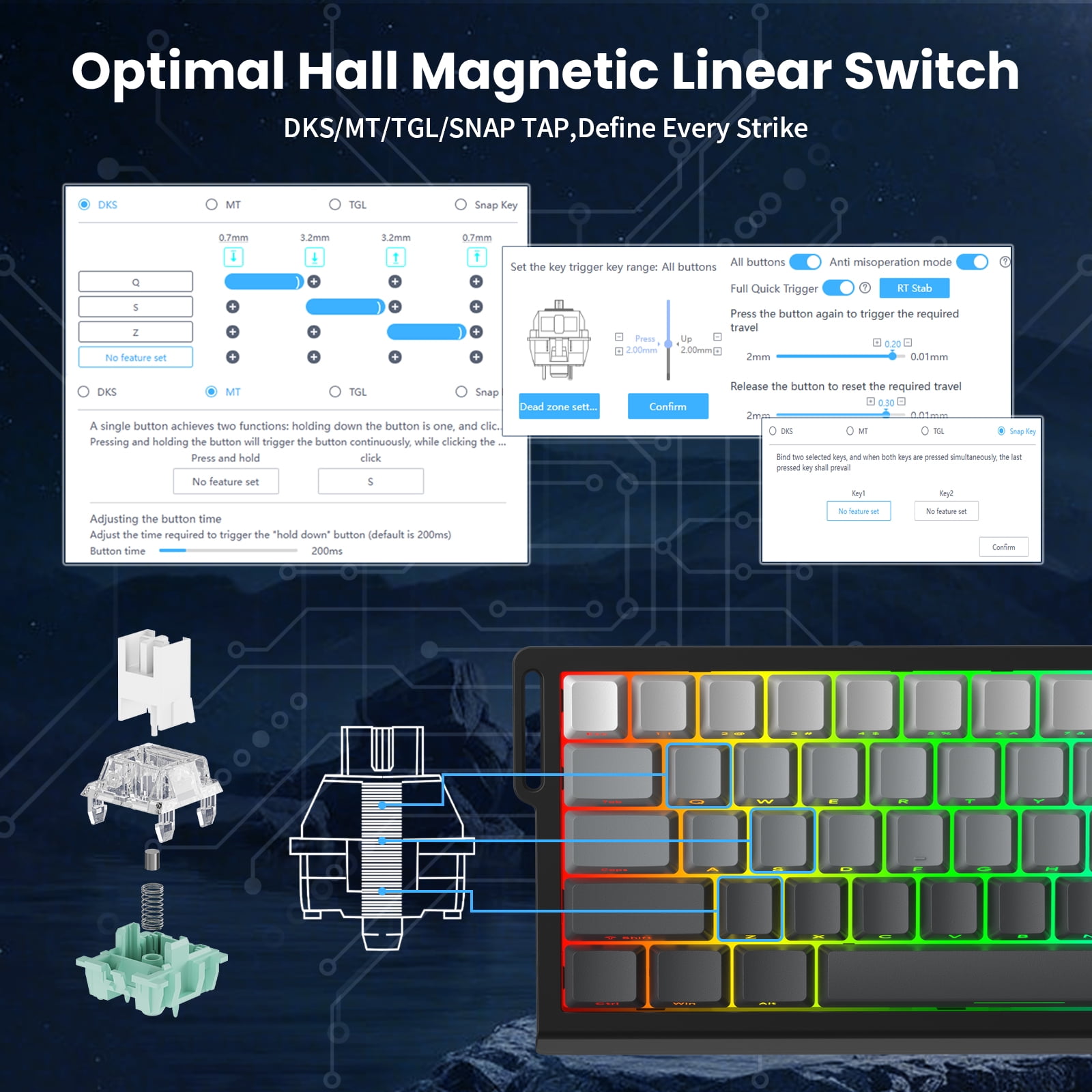 ATTACK SHARK X68 HE Rapid Trigger Keyboard Magnetic Switch 60% Wired 8KHz Magnetic Keyboard With 0.01mm RT Accuracy, Support RT/Snap Tap/DKS/MT/TGL
