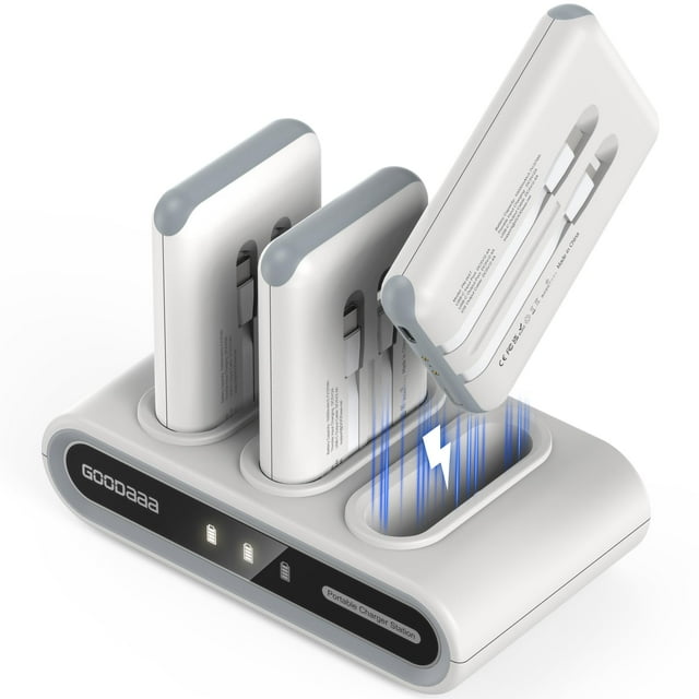 GOODaaa Portable Charger, 3-Pack 10000mAh Slim Power Bank Built in Cables, 3 Outputs 1 Inputs for All Mobile Devices, Charging Station Set Includes 1