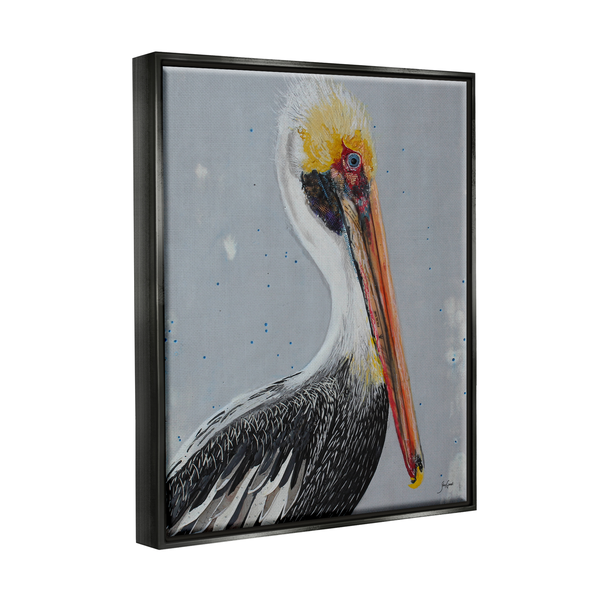 Stupell Industries Nautical Pelican Portrait Animals & Insects Painting Black Floater Framed Art Print Wall Art, 25 x 31