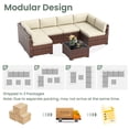 thumbnail image 4 of Poteban 7 Pieces Outdoor Sectional Sofa Set , PE Wicker Rattan Slanted Back Outdoor Conversation with Cushions and Glass Coffee Table for Backyard Garden, Khaki, 4 of 11