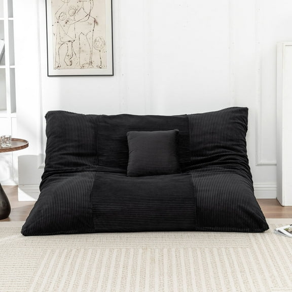 S-HOME Versatile 3-in-1 Bean Bag Chair with Removable Washable Cover, for Lounging, Reading, and Leisure Activities, Black