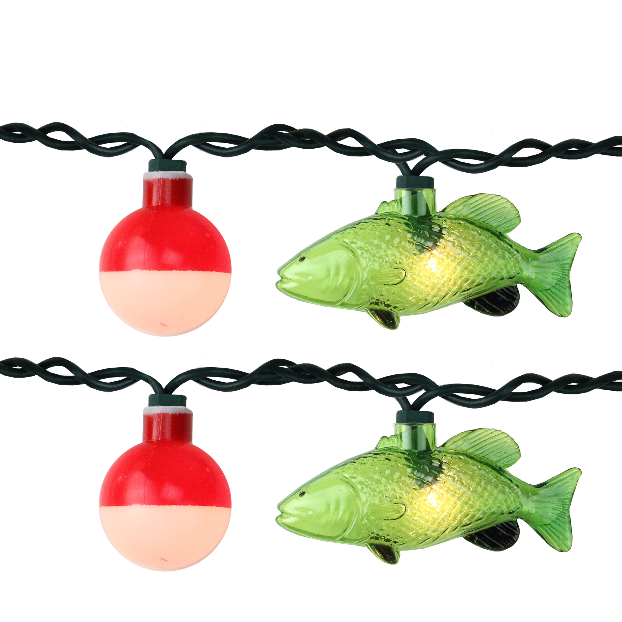 Set Of 10 Bass Fish And Bobber Novelty Patio Lights 8 Ft Green