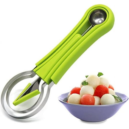 Melon Baller Scoop Set,4 In 1 fruit cutters shapes, watermelon scooper fruit scooper and baller, fruit carving tools（Green）