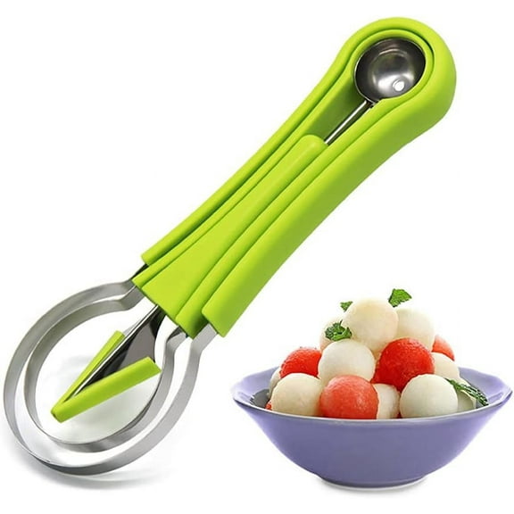 Melon Baller Scoop Set,4 In 1 fruit cutters shapes, watermelon scooper fruit scooper and baller, fruit carving tools（Green）