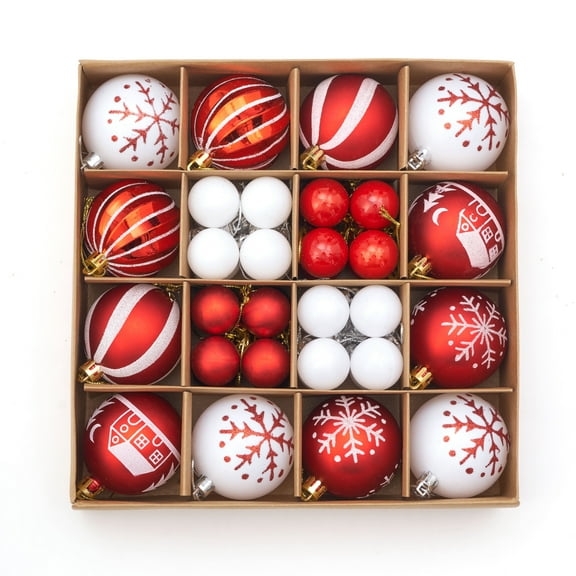 44Pcs Christmas Tree Ornaments - 2.36''/60mm Christmas Ball Ornaments Set for Xmas Tree Holiday Party Wedding Home Decorations (Red & White)