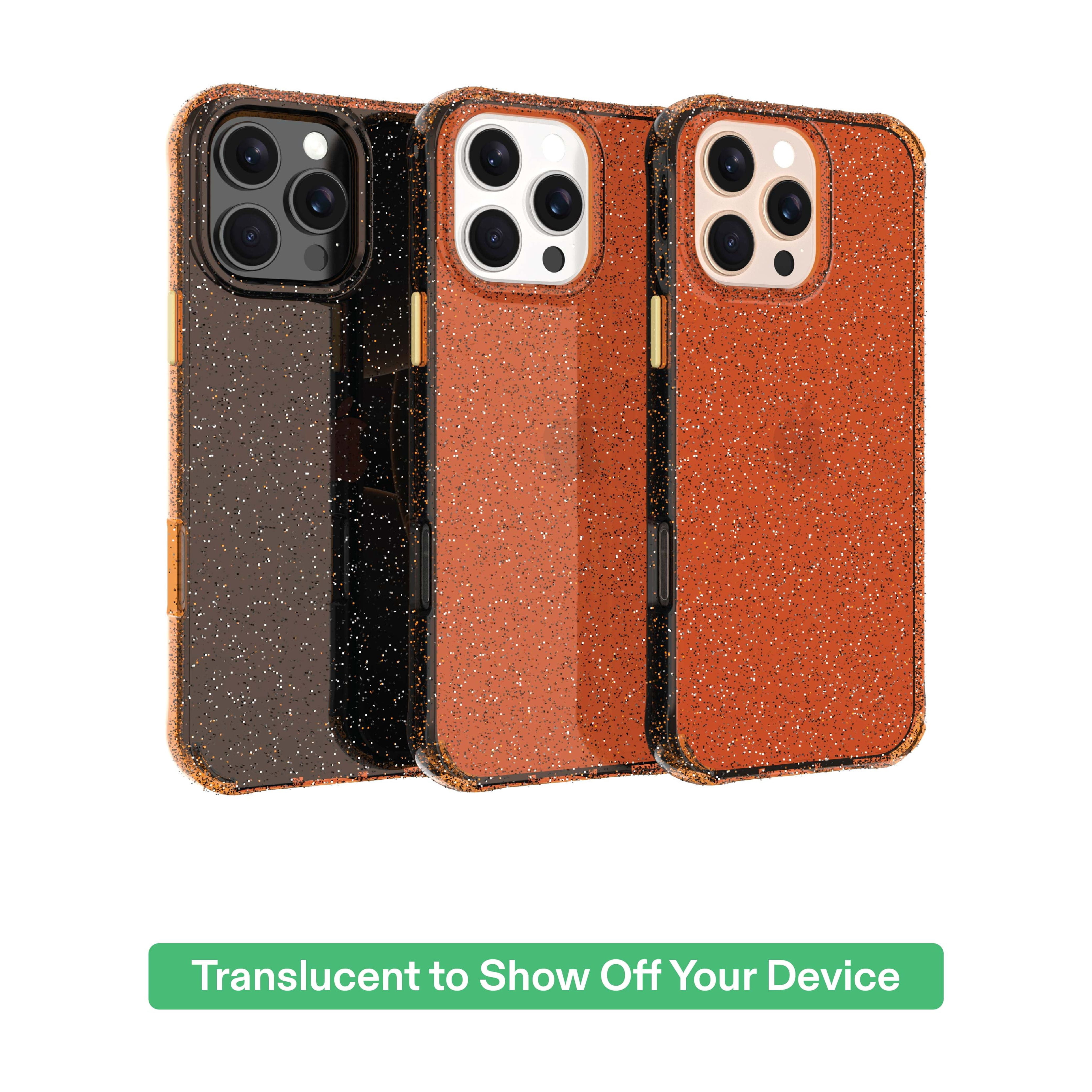 onn Sparkle Phone Case for iPhone 16 Pro Max - Orange with Gold Glitter