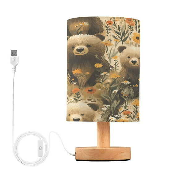 Bedside Desk Lamp LED Cute Bears in Flower Sea Table Nightstand Lamps Warm Light Fabric Lampshade for Home Bedroom Office Living Room Decor