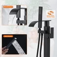thumbnail image 6 of Wowow Brass Waterfall Single-Handle Floor Mount Freestanding Bathtub Faucet with Hand Shower and Supply Line in Matte Black, 6 of 8