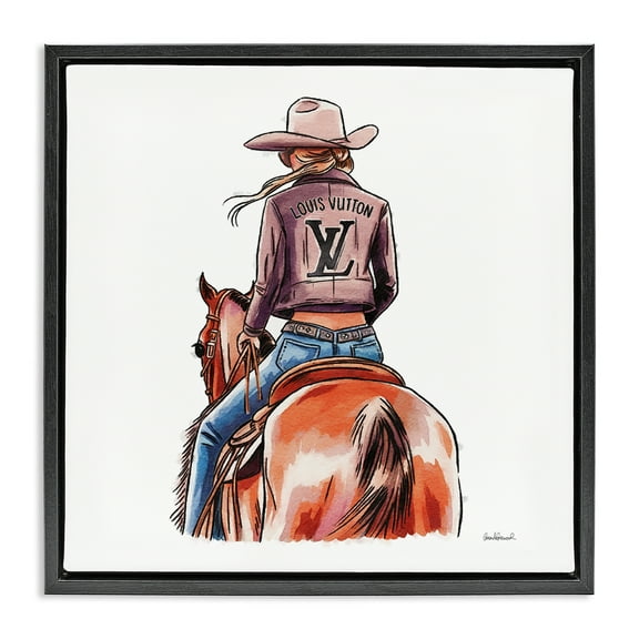Stupell Industries Equestrian Glam Cowgirl People Painting Black Floater Framed Canvas Art Print Wall Art, 18 x 18