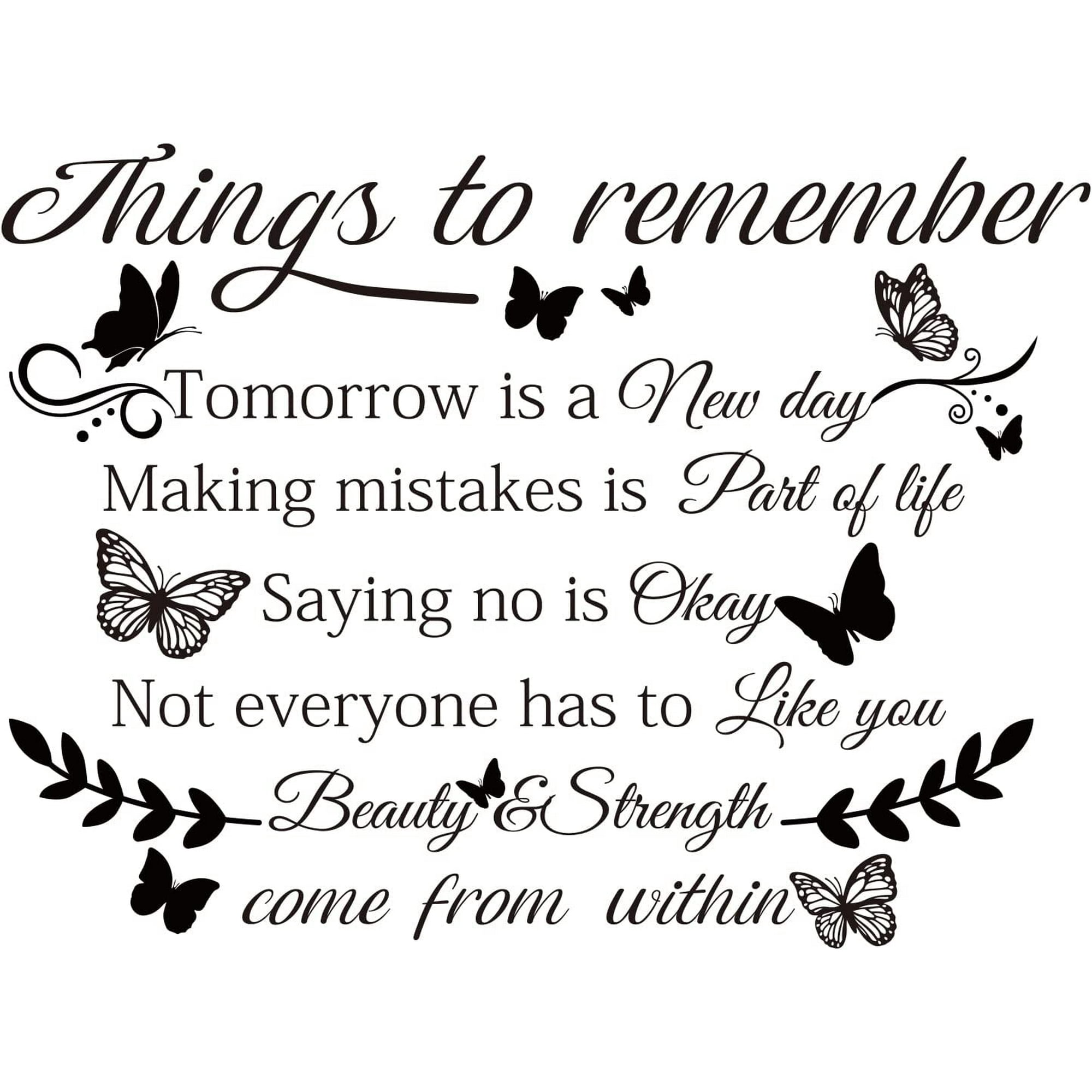 Things to Remember Wall Decal Butterfly with Text Inspirational Wall Art Removable PVC Wall Sticker for Bedroom Living Room School Decorations for diy