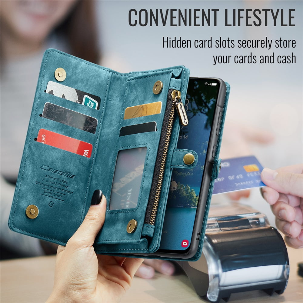 CaseMe Leather Case for Samsung Galaxy A56,2 in 1 Detachable Wallet Case with 8-Card Holder Zipper Bills Slot,Magnetic Shockproof Flip Leather Cover Zipper Pocket Phone Cases,Blue,For Galaxy A56