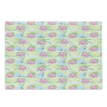 Luau Cutting Board, Composition of Flowers and Leaves in Pastel Tones, Decorative Tempered Glass Cutting and Serving Board, in 3 Sizes, by Ambesonne