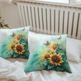 thumbnail image 5 of Watercolor Sunflower Outdoor Pillow Covers Pack of 2 Floral Butterfly Teal Green Leaf Waterproof Throw Pillow Covers Decorative Cushion Cases for Patio Garden Tent Balcony Couch 16x16 inch, 5 of 8