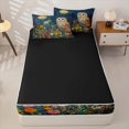 thumbnail image 4 of Homewish Moonlit Owl Wildflower Zipper Twin Comforter Sets with Fitted Sheet and 2 Pillowcases For Men And Women,Teal Orange Whimsical Zipper Bedding Set,Black Reversible,4 Pieces, 4 of 7