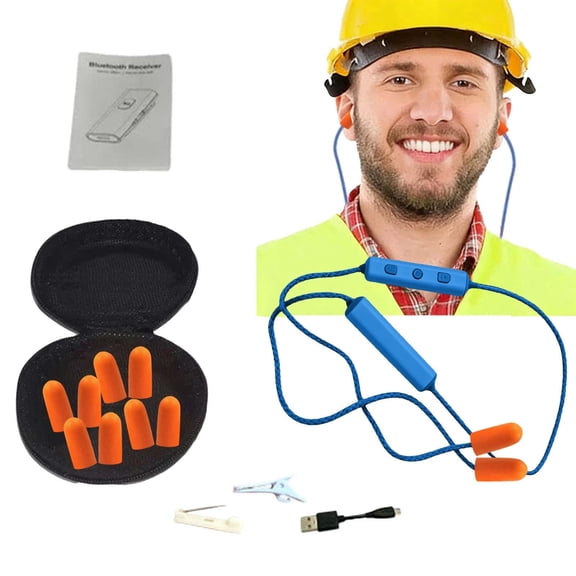 Whyan Bluetooth Foam Earplug Headphones - 29 DB NRR Hearing Protection - Neckband Work Headphones IPX5 Water Proof Noise Reduction Wireless Neckband Headphones With Mic 20 Hrs Rechargeable