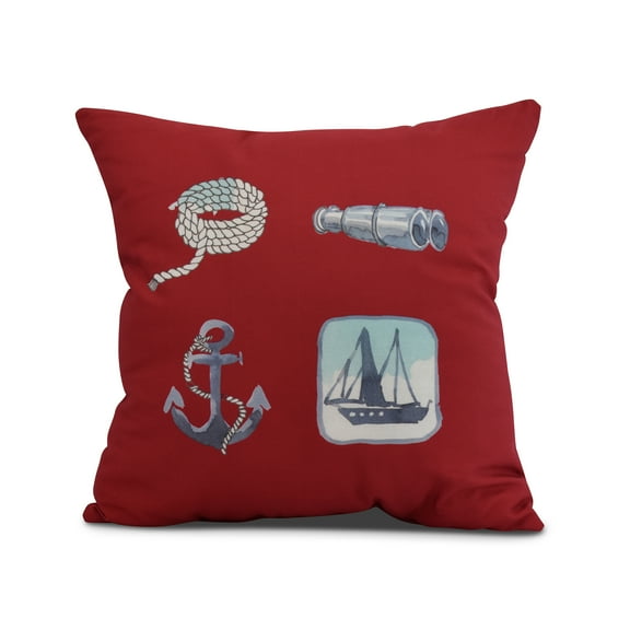 Simply Daisy, 18" x 18" Sea Tools, Geometric Print Outdoor Pillow, Red