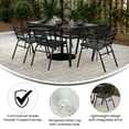 thumbnail image 4 of Merrick Lane 7 Piece Outdoor Dining Set with 60" Tempered Glass Patio Table, 6 Black Stackable Metal Slat Chairs, 4 of 10