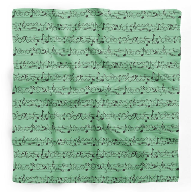 Bimba Green Notes Musical Instrument Printed Pure Silk Scarf For Hair Neck Head Bandanas For Women 40 x 40 Inches