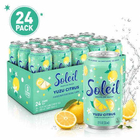 Soleil Yuzu Citrus Sparkling Water 12 Fl Oz Cans 24 Pack Refreshing Beverage