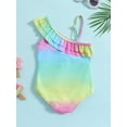 thumbnail image 3 of Arvbitana Toddler Baby Girls Romper Swimwear Set Sleeveless One Shoulder Ruffle Tie Dye Bathing Suit Summer Sweet Rainbow Gradient Swimsuit Kids Beach Wear Sunsuit 3M-3T, 3 of 9