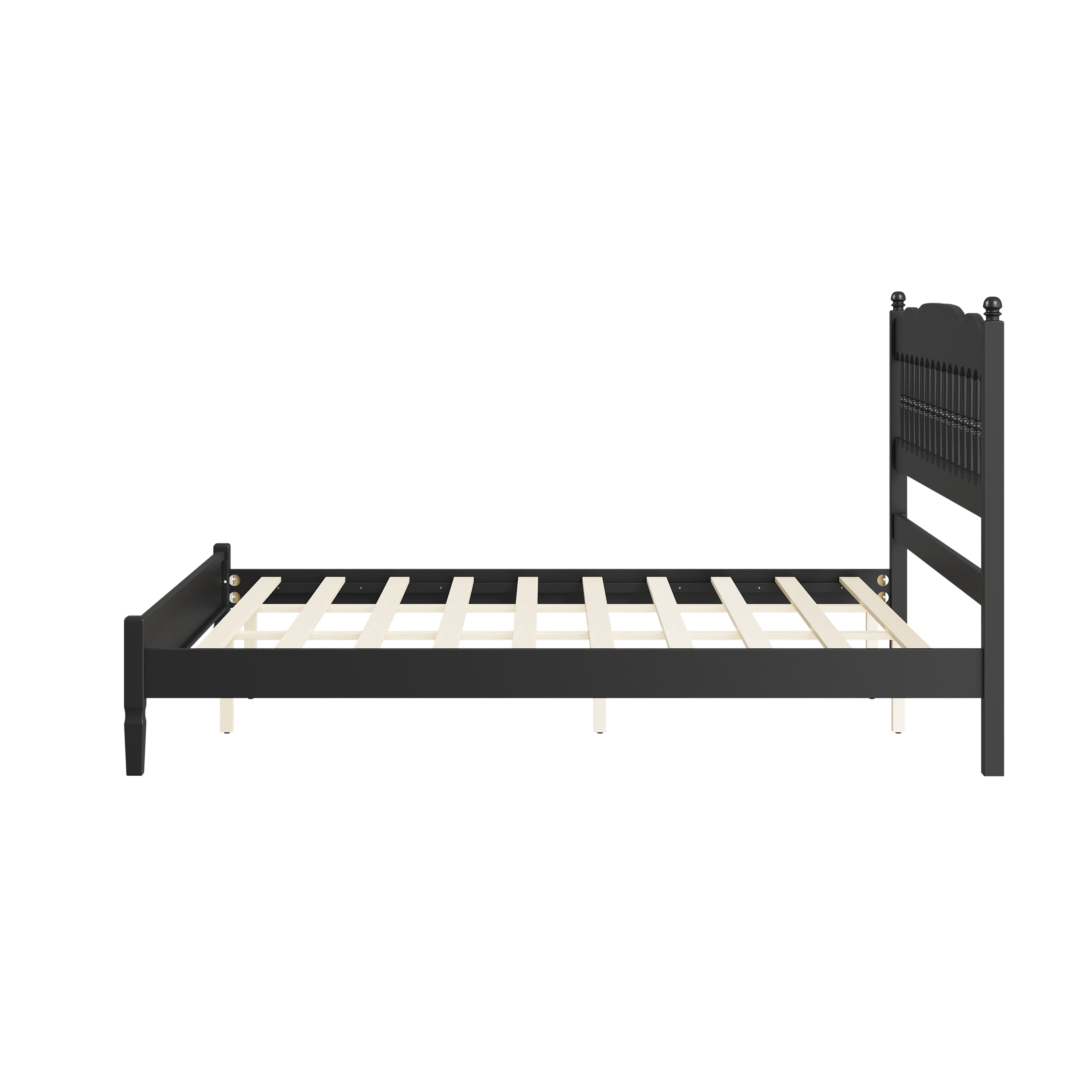 Euroco Wood King Size Platform Bed, Countryside Style Bed Frame with Spindle Headboard, No Box Spring Needed, Black