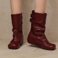 thumbnail image 4 of YLYL Women Slouchy Mid Calf Boots Fold over Wide Calf Flat Low Heel Pull on Riding Boots with Buckle Strap, 4 of 9