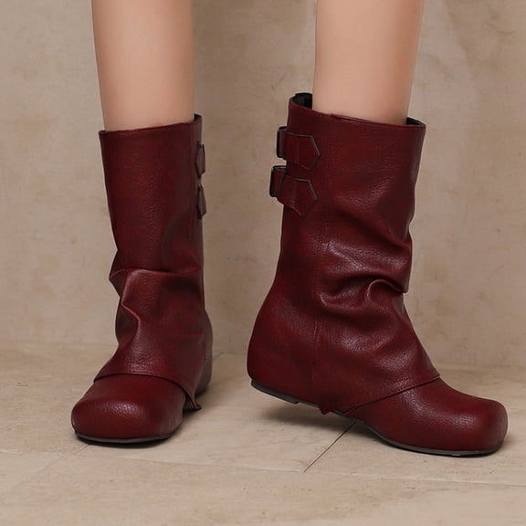 Women Fall Slouchy Fold Over Tall Boots Motorcycle Hidden Zipper Fashion Platform Square Toe