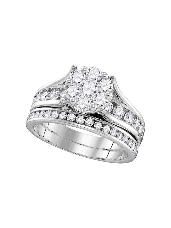 14kt White Gold Womens Round Diamond Cluster Bridal Wedding Engagement ...