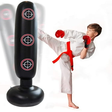 Haokaini Inflatable Punching Bag, 63 Inch Free Standing Boxing Bag, Boxing Equipment Bounce Back Kickboxing Bag, for Adult Relaxing Training Karate and Taekwondo, Black