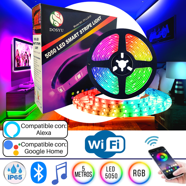Tira Led WIFI Multicolor Audioritmica RGB 5050 Rollo de 5 metros DOSYU DY-LLB01