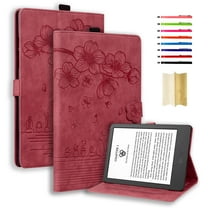 Case for Apple iPad Pro 13 inch 2024, Flower Embossed Pattern PU Leather Flip Cover with Card Slots Holder Auto Wake/Sleep Kickstand TPU Shockproof Case for iPad Pro 13" 2024, Winered