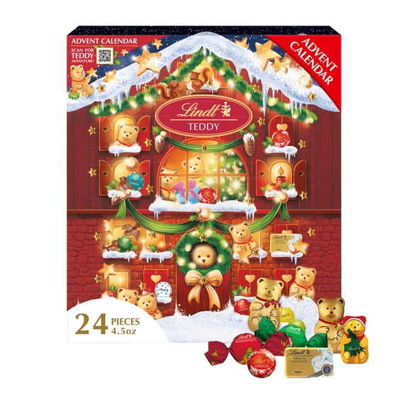 Lindt TEDDY Assorted Chocolate Candy Christmas Advent Calendar, 4.5 oz.
