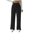 thumbnail image 2 of QUINDOS Pants for Women Plus Size Wide Leg Long High Waisted Casual Pants Knit Drawstring Straight Fit Trousers with Pockets, 2 of 5