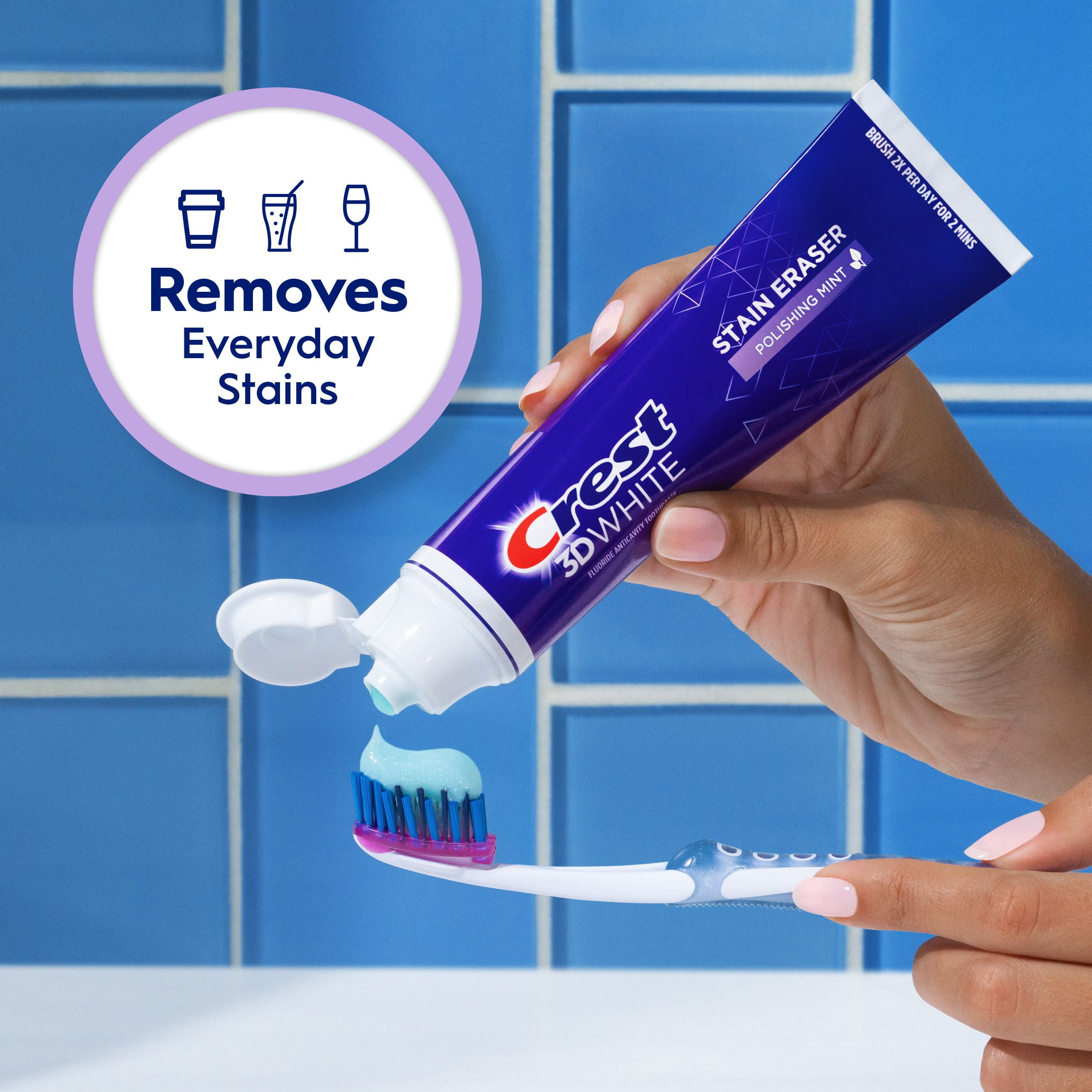 Crest 3D White Stain Eraser Teeth Whitening Toothpaste, Polishing Mint, 65 mL