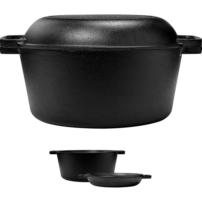 Cuisinel Cast Iron Skillet + Lid - 2-In-1 Multi Cooker - Deep Pot + Frying  Pan 