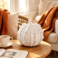 thumbnail image 5 of White Hand Woven Pumpkin Decor, Handmade Fall Pumpkin Figurine, Halloween Thanksgiving Tabletop Ornament, Rustic Fabric Pumpkin Decoration for Shelf Mantel Home Party Autumn Decor Gift, 5 of 6