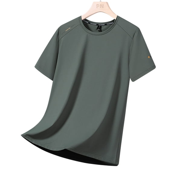 Sports Shirts for Men Summer Solid Ice Silk Crew Neck Short Sleeve Gym Shirts MenRT