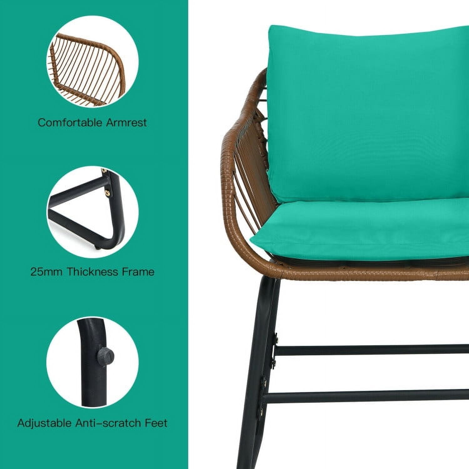 Aimee Lii 3 Pieces Patio Rattan Bistro Set Cushioned Chair Glass Table Deck, Outdoor Patio Furniture, Turquoise Aimee Lii 3 Pieces Patio Rattan Bistro Set Cushioned Chair Glass Table Deck, Outdoor Patio Furniture, Turquoise