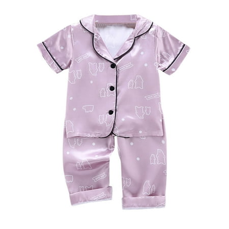 

Zlekejiko Sleeve Cartoon Toddler Baby Short Pajamas Girl Boy Sleepwear Outfits Tops+Pants Girls Outfits&Set