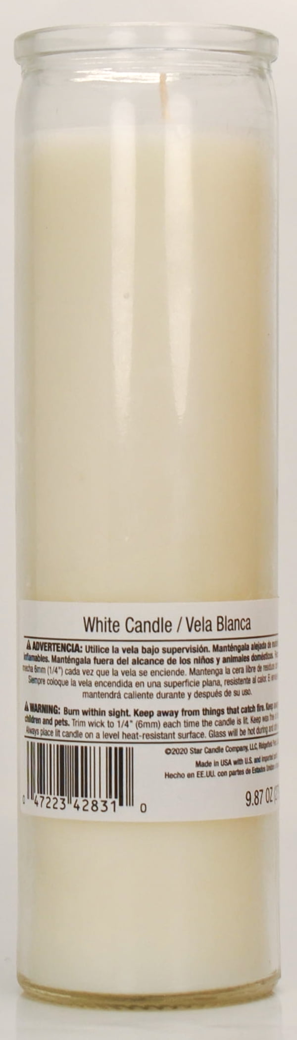 Prayer Candle Clear Glass White Wax, 8 Inch