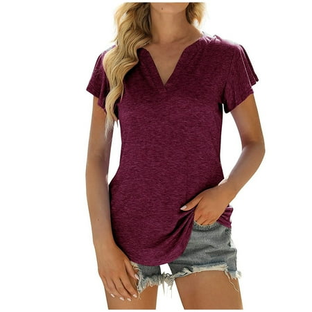 

Womens 2022 Trendy Causal V Neck Solid Blouse Short Sleeve T Shirt Summer Tops Corset Tops Ladies Going Out Plus Size Y2k Tees Fall Winter Boho Floral Tunic Tops Gym Athletic Workout T-shirts