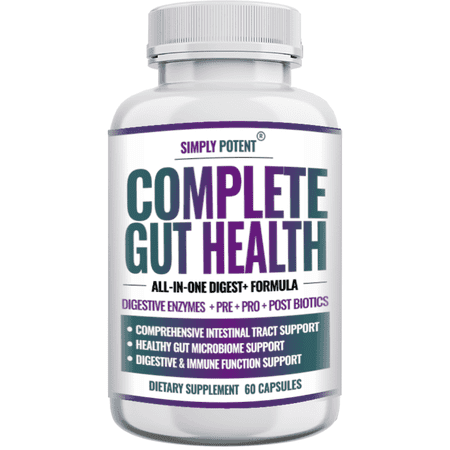 Simply Potent All-in-1 Complete Gut Health Digestive Health Probiotics and Prebiotics Supplement, 60 Caps