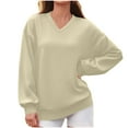 thumbnail image 2 of Otntypg Baggy Sweatshirts for Women Casual V Neck Long Sleeve Fall Pullover Tops Loose Lightweight Oversized Dressy Outwear T-Shirts Beige L, 2 of 6