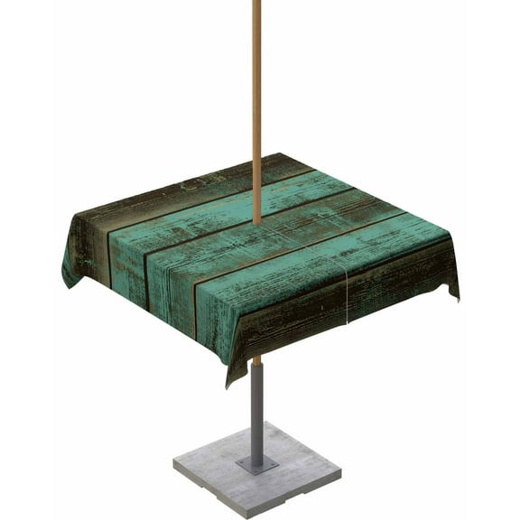 Outdoor Tablecloth with Umbrella Hole & Zipper, Retro Wood Grain Square Tablecloth 60x60 Inch, Farm Green Smear Vintage Wooden Patio Table Cover Waterproof Table Cloth for Picnic/Party