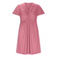 thumbnail image 3 of EASYBRA Women V Neck Short Sleeve Ruched A Line Midi Dress High Waist Summer Casual Fit and Flare Solid Color Dress, 3 of 5