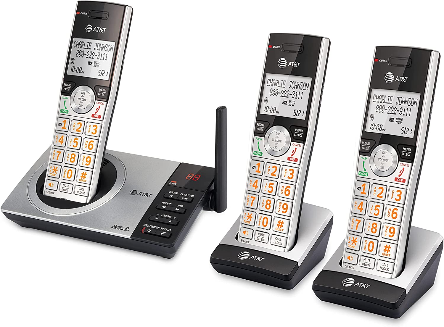 AT&T DECT 6.0 Expandable Cordless Phone with Answering System, Silver/Black with 3 Handsets - image 4 of 10