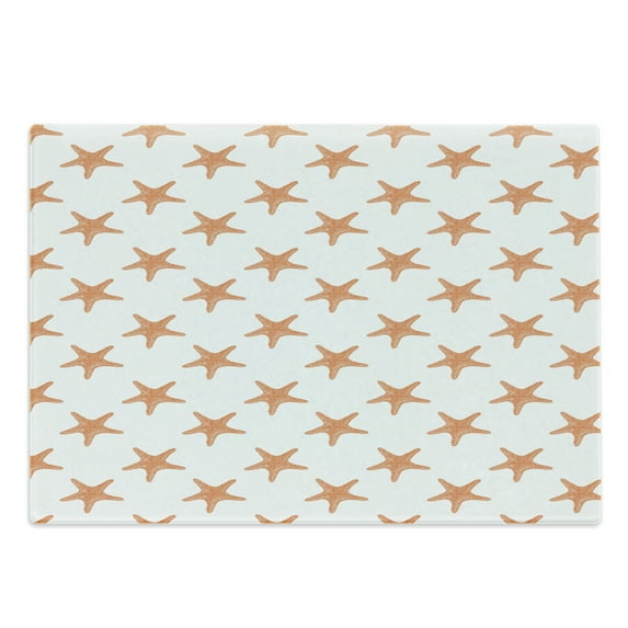 Starfish Cutting Board, Graphic Illustration of Summer Season Inspired Aquatic Animals Tropical Climate, Decorative Tempered Glass Cutting and Serving Board, Large Size, Orange White, by Ambesonne