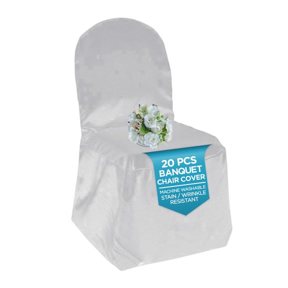 Leading Linens 20 pc White Polyester Banquet Chair Covers - Premium Durable Slipcovers for Party Events Wedding Reception Restaurant Dining Decorations