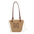 thumbnail image 1 of Bolso de hombro de moda para mujer, bolso de playa de paja de gran capacidad, informal, elegante, informal, para el trabajo y citas, color caqui, tamaño libre, 1 of 8