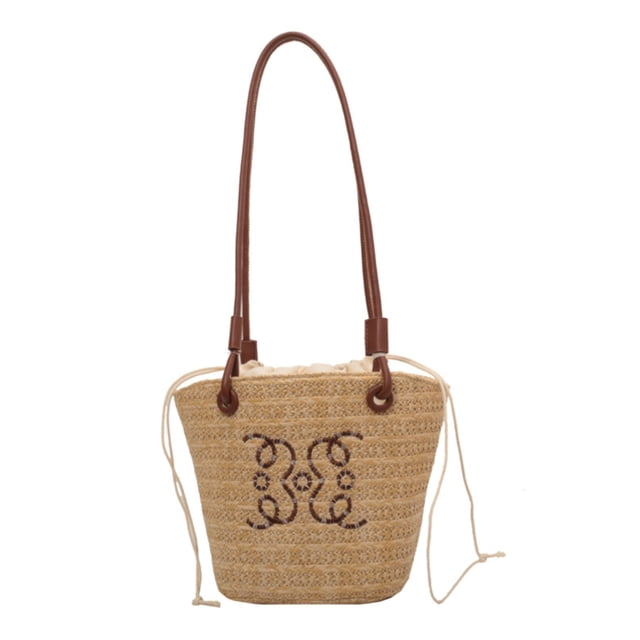 Bolso de hombro de moda para mujer, bolso de playa de paja de gran capacidad, informal, elegante, informal, para el trabajo y citas, color caqui, tamaño libre